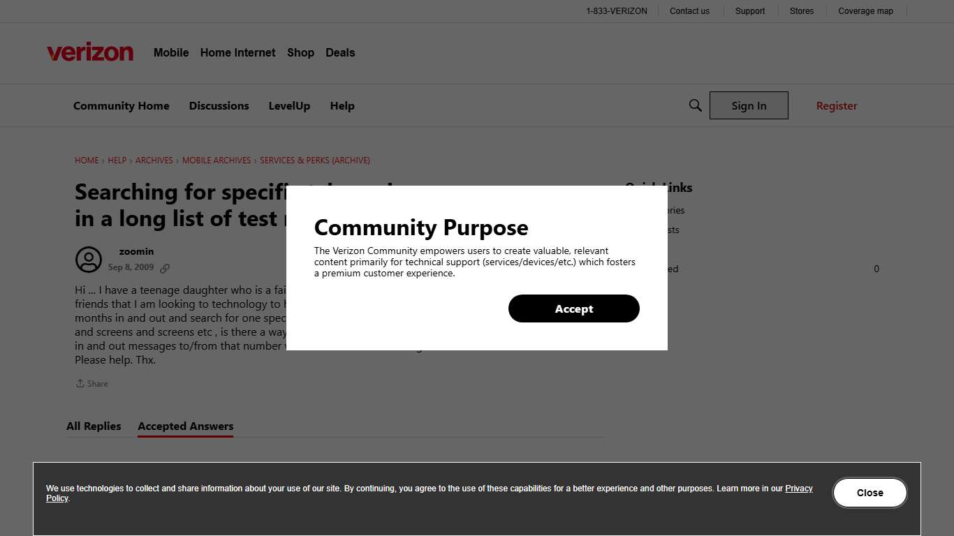 Searching for specific tel number in a long list of test messages. - verizon